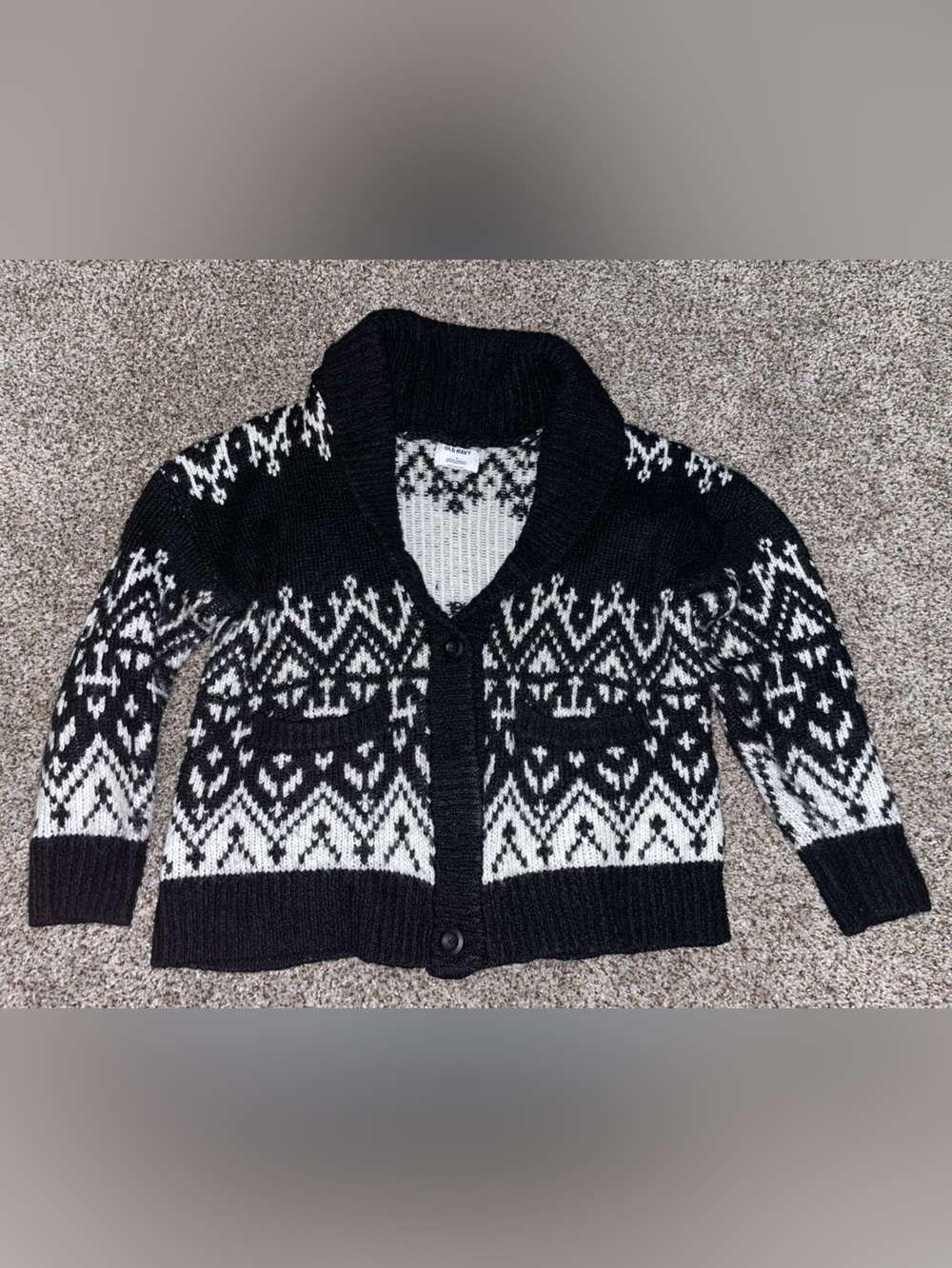 Old Navy Black and White Fair Isle Shawl Collar Cardigan